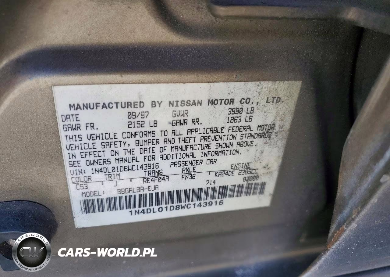 1998 Nissan Altima Xe VIN:1N4DL01D8WC143916 - 12