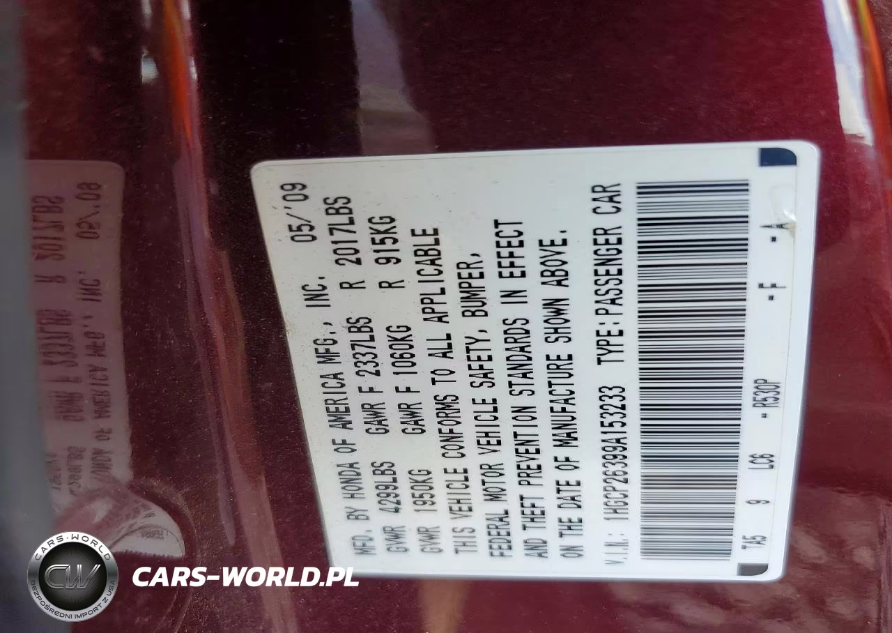 2009 Honda Accord Lx VIN:1HGCP26399A153233 - 12