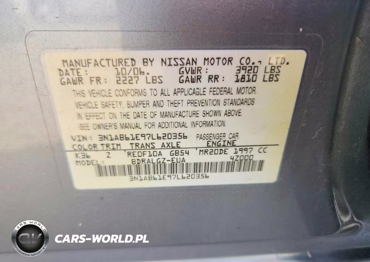 2007 Nissan Sentra 2.0 VIN:3N1AB61E97L620356 - 12