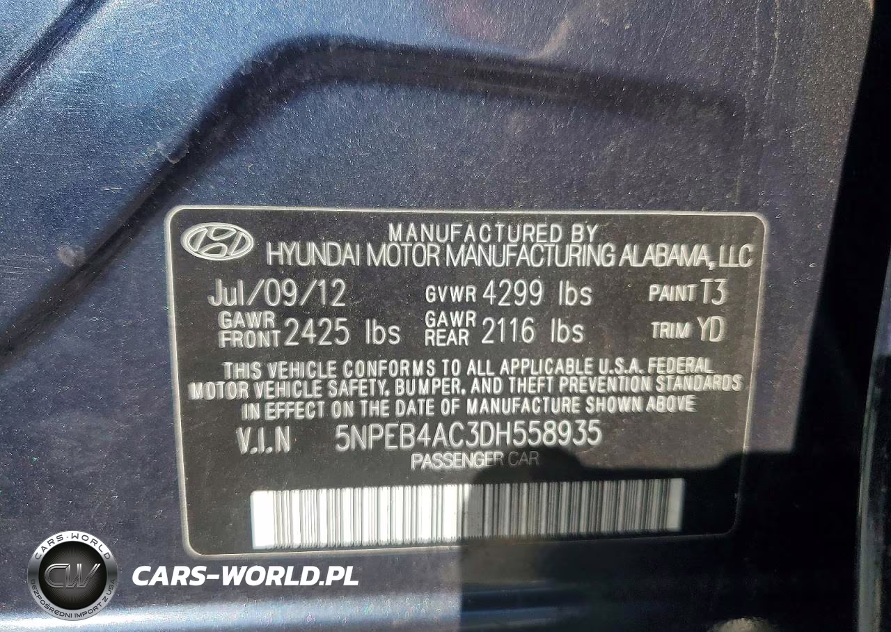 2013 Hyundai Sonata Gls VIN:5NPEB4AC3DH558935 - 12