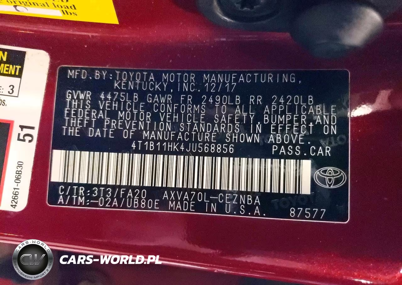 2018 Toyota Camry Le VIN:4T1B11HK4JU568856 - 12