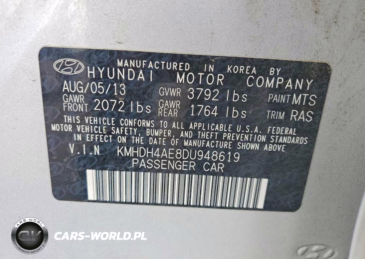2013 Hyundai Elantra Gls VIN:KMHDH4AE8DU948619 - 12