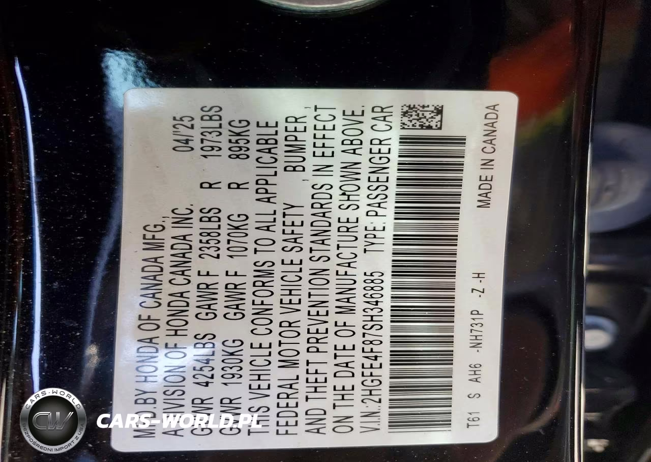 2025 Honda Civic Sport VIN:2HGFE4F87SH346885 - 13