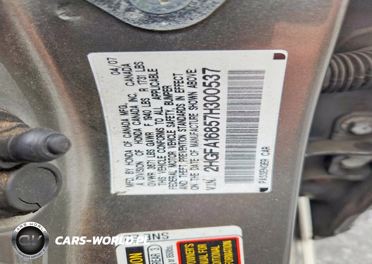 2007 Honda Civic Ex VIN:2HGFA16857H300537 - 12