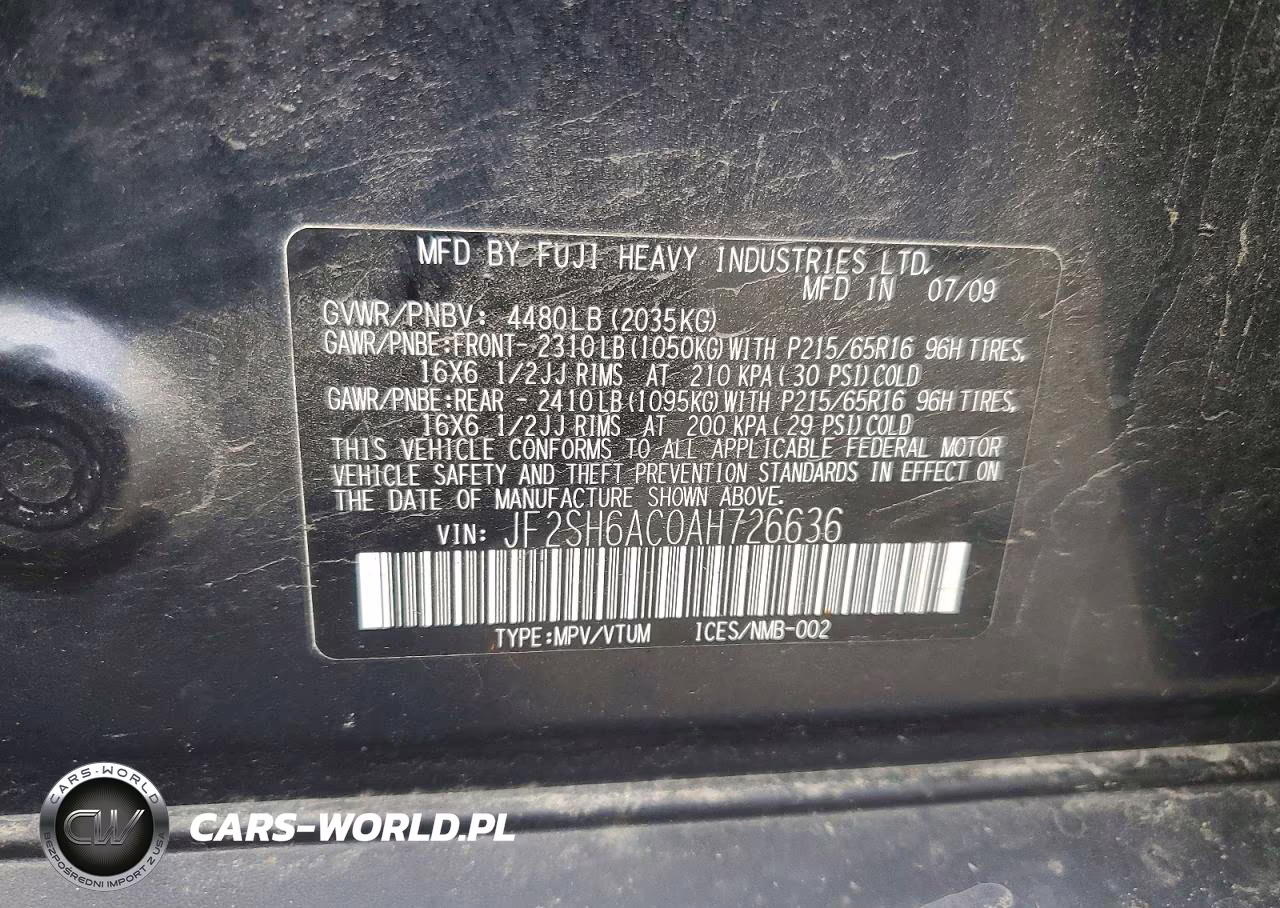 2010 Subaru Forester 2.5X VIN:JF2SH6AC0AH726636 - 12