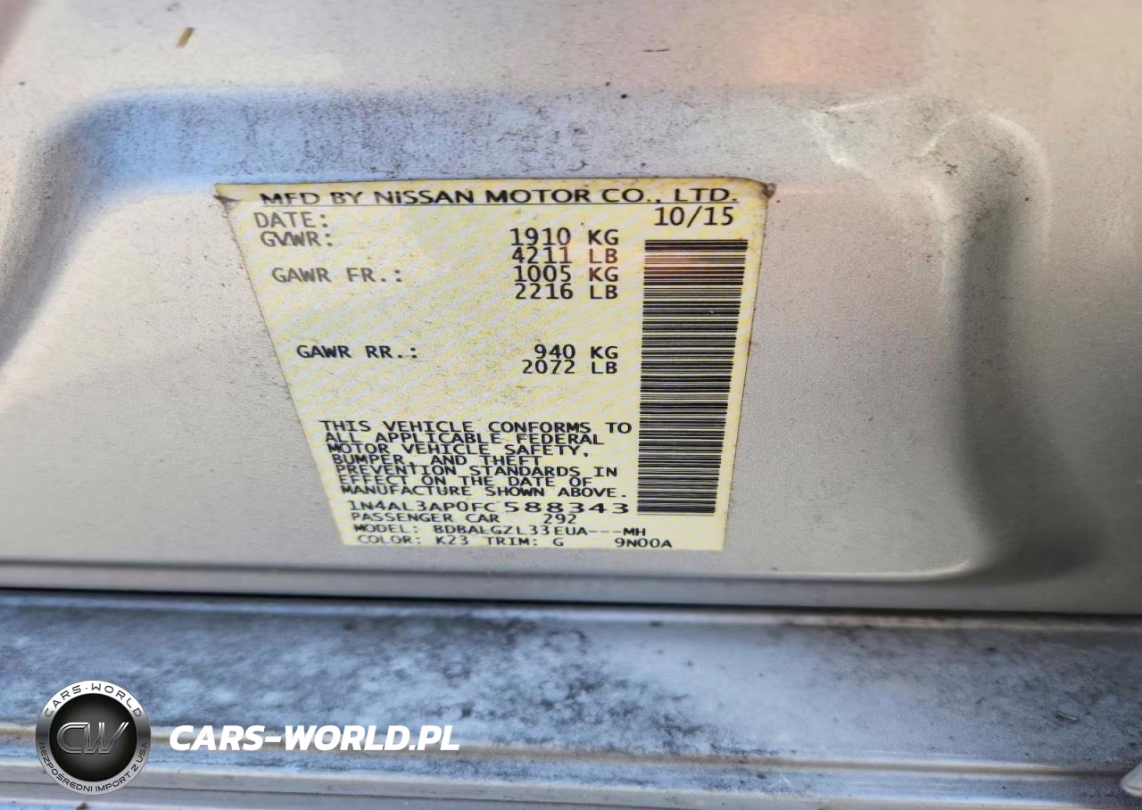 2015 Nissan Altima 2.5 S VIN:1N4AL3AP0FC588343 - 12