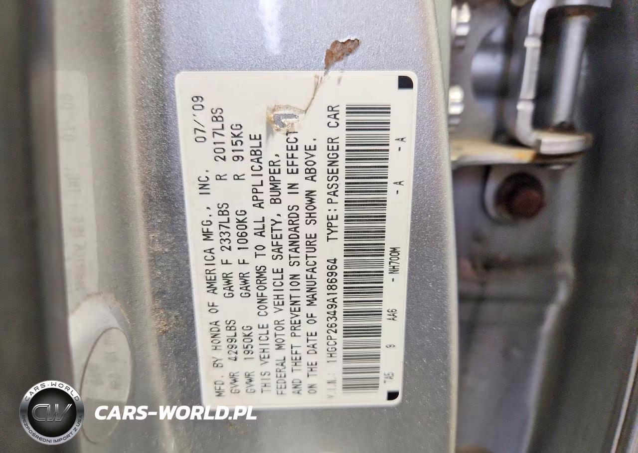 2009 Honda Accord Lx VIN:1HGCP26349A186964 - 12