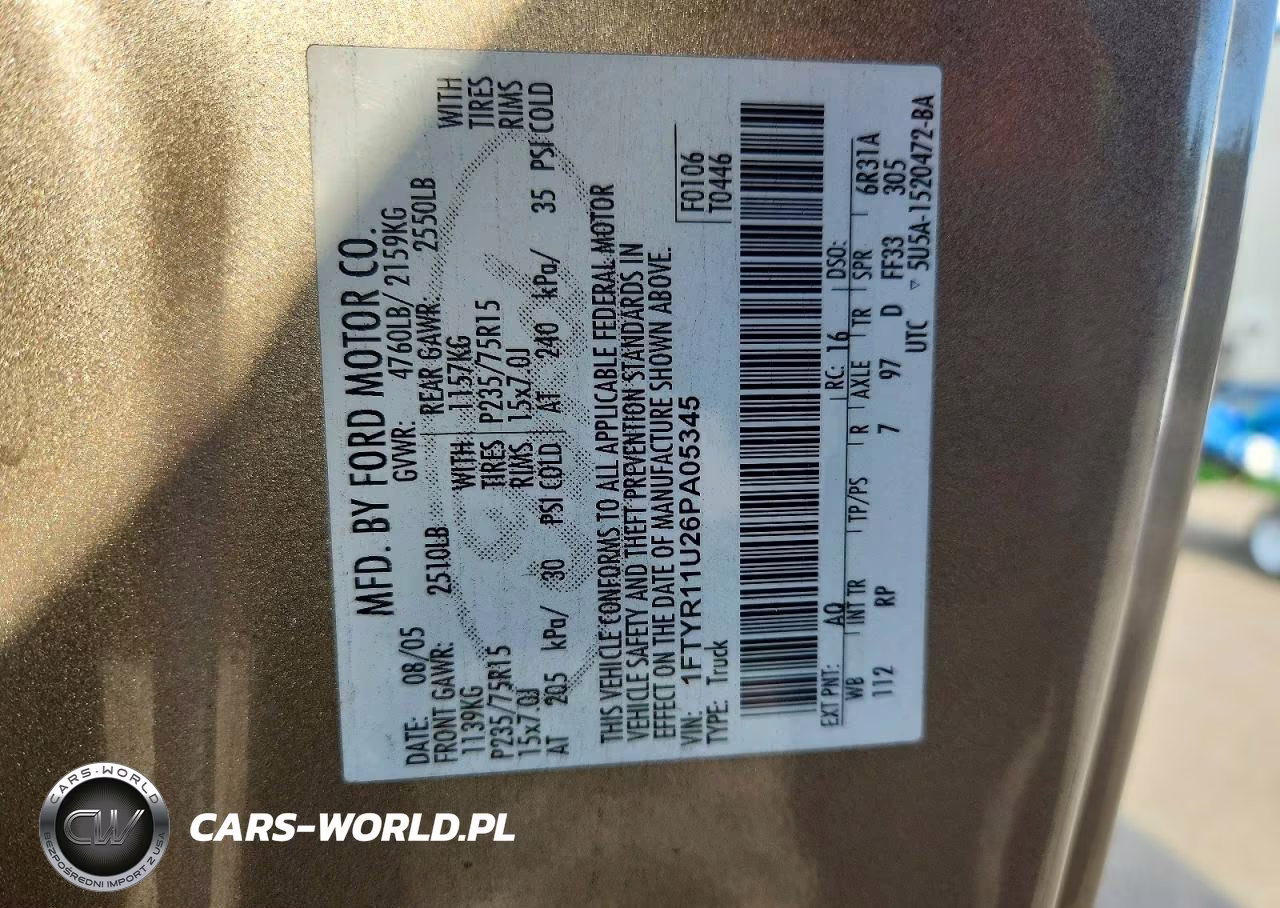 2006 Ford Ranger VIN:1FTYR11U26PA05345 - 12