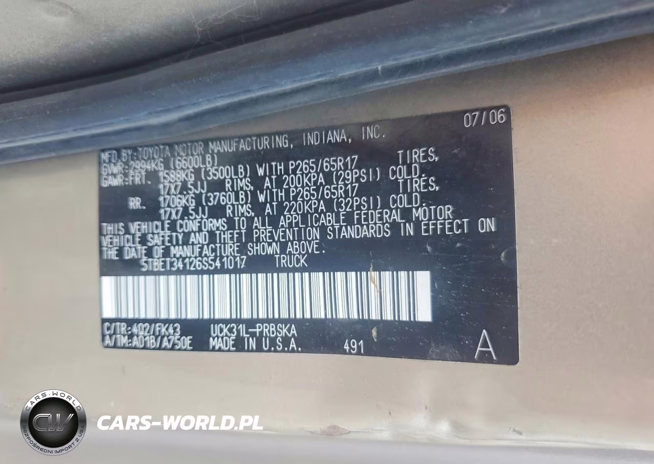2006 Toyota Tundra Double Cab Sr5 VIN:5TBET34126S541017 - 12