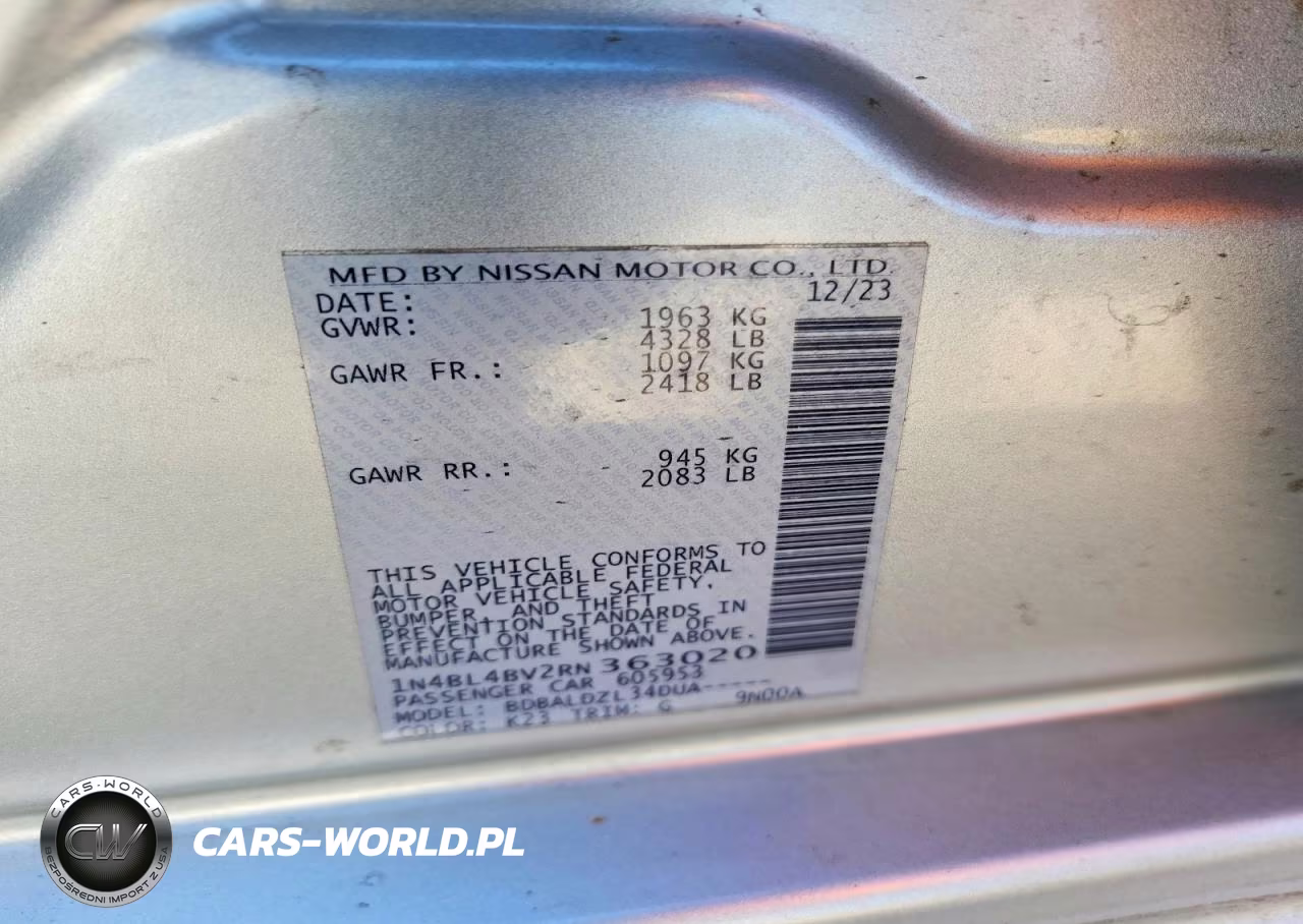 2024 Nissan Altima S VIN:1N4BL4BV2RN363020 - 12