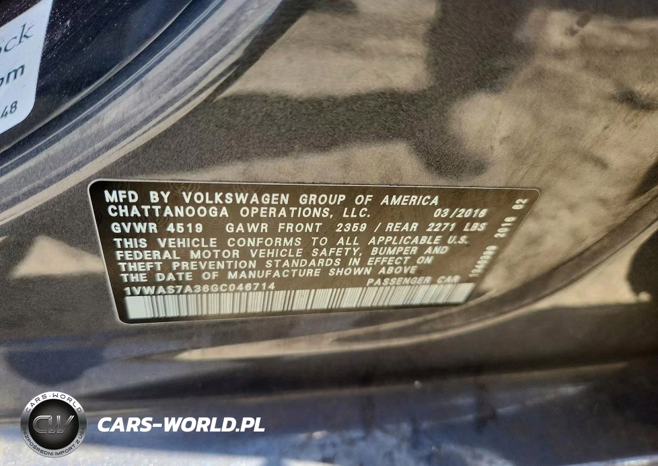 2016 Volkswagen Passat S VIN:1VWAS7A36GC046714 - 12