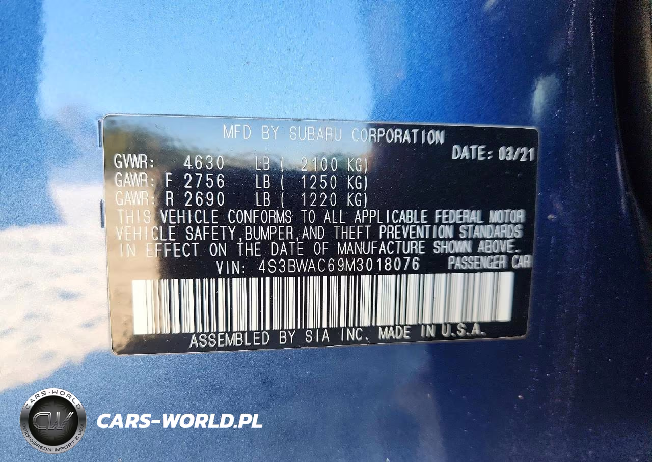 2021 Subaru Legacy Premium VIN:4S3BWAC69M3018076 - 12