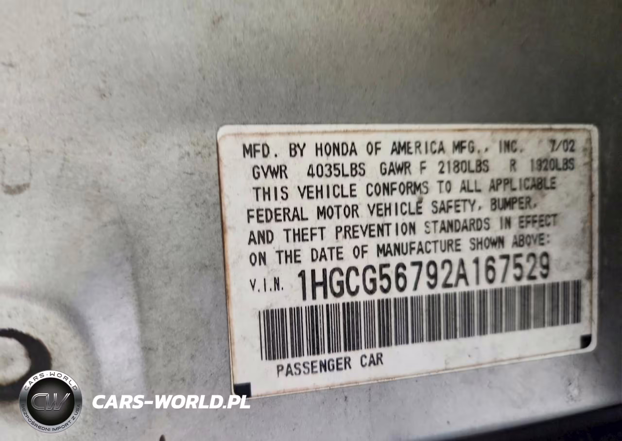 2002 Honda Accord Se VIN:1HGCG56792A167529 - 12