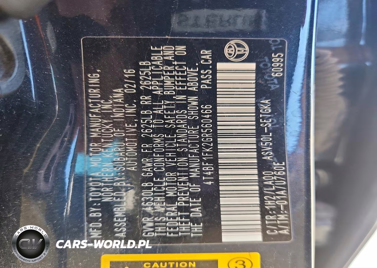 2016 Toyota Camry Xle VIN:4T4BF1FK2GR560466 - 12