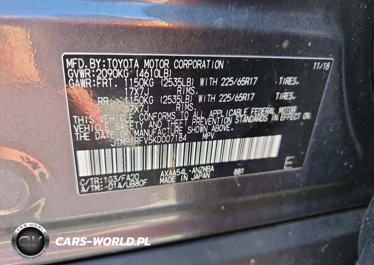 2019 Toyota Rav4 Xle VIN:JTMP1RFV5KD007184 - 13