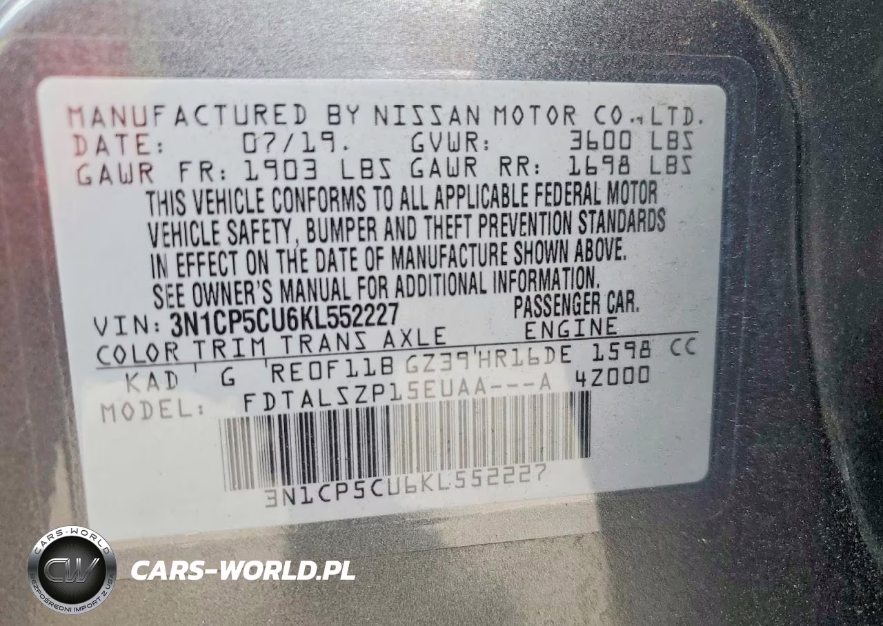 2019 Nissan Kicks Sv VIN:3N1CP5CU6KL552227 - 13