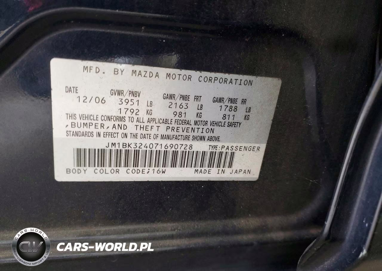 2007 Mazda 3 S VIN:JM1BK324071690728 - 13