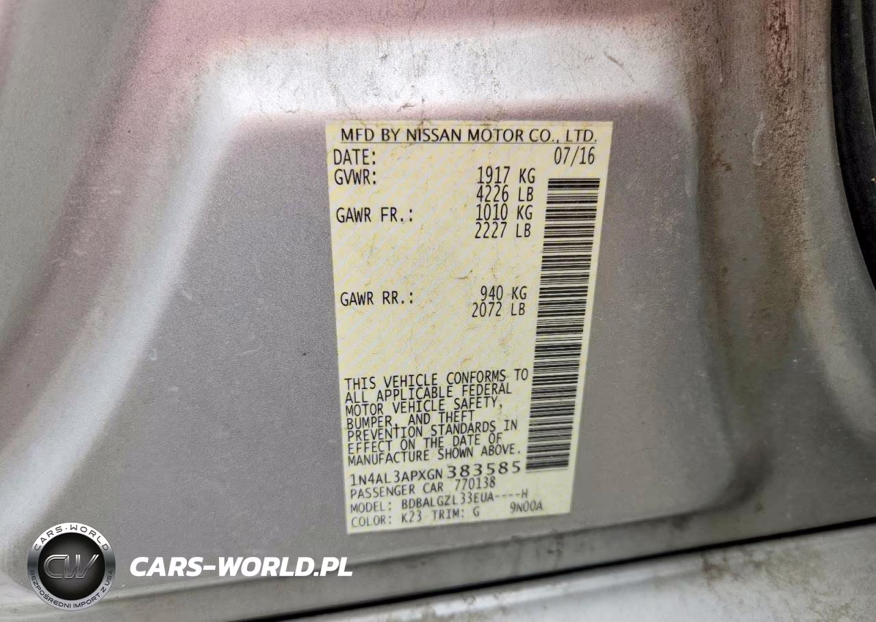 2016 Nissan Altima 2.5 S VIN:1N4AL3APXGN383585 - 12