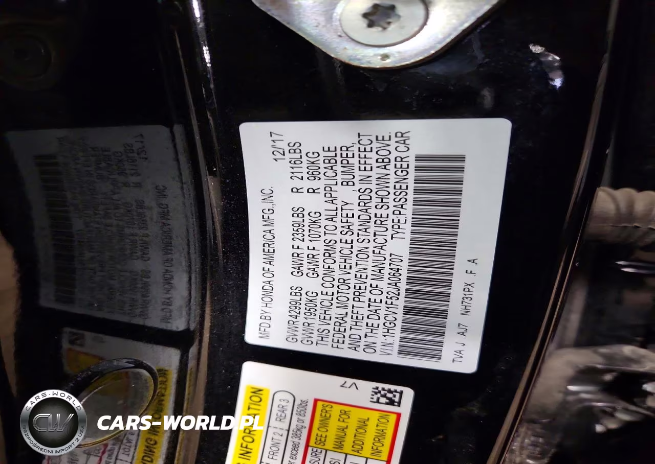 2018 Honda Accord Exl VIN:1HGCV1F52JA064707 - 12
