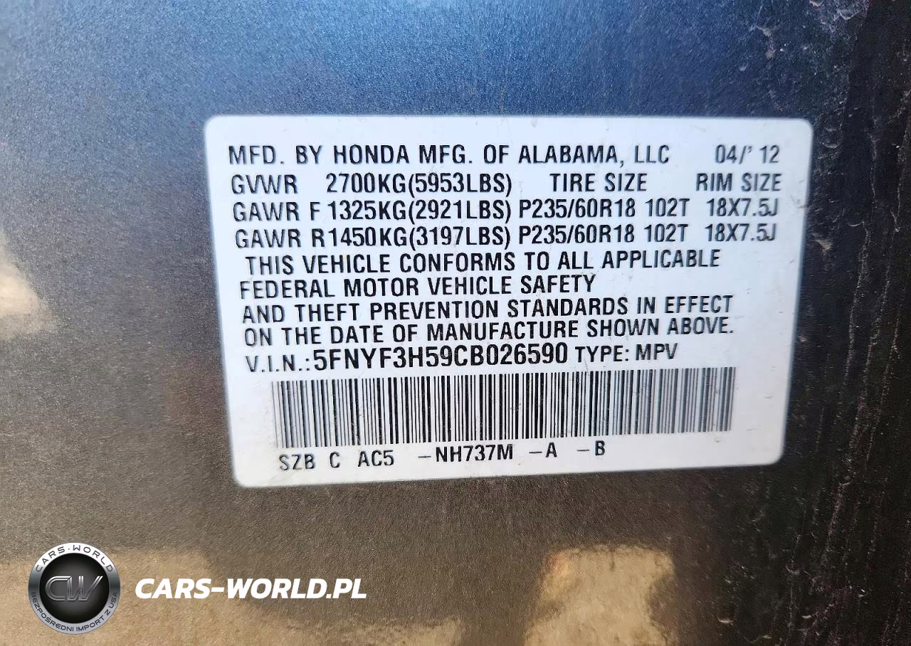 2012 Honda Pilot Exl VIN:5FNYF3H59CB026590 - 13