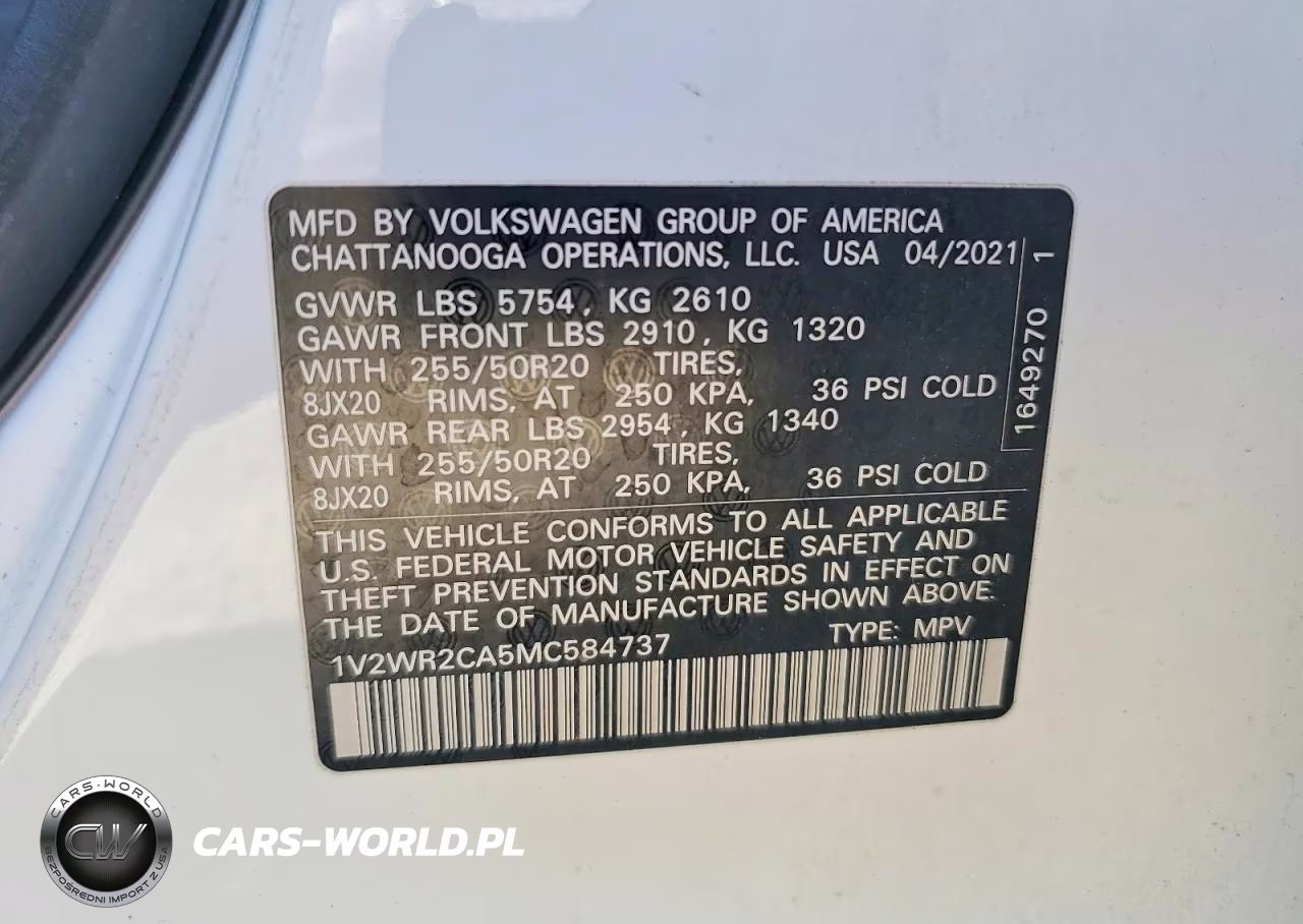 2021 Volkswagen Atlas Se VIN:1V2WR2CA5MC584737 - 14