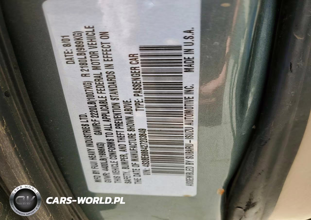 2002 Subaru Legacy Outback Limited VIN:4S3BE686427203649 - 12