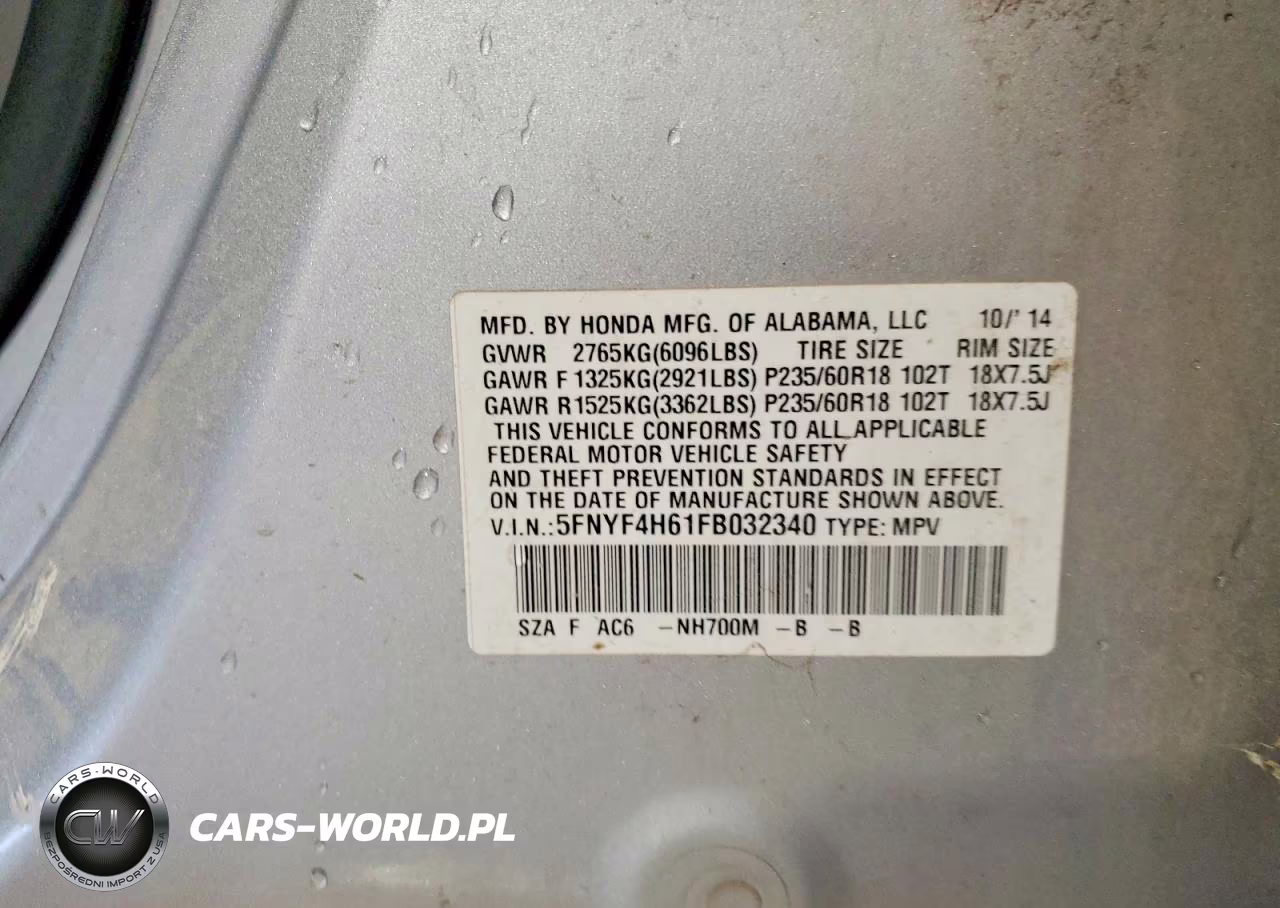 2015 Honda Pilot Exl VIN:5FNYF4H61FB032340 - 13