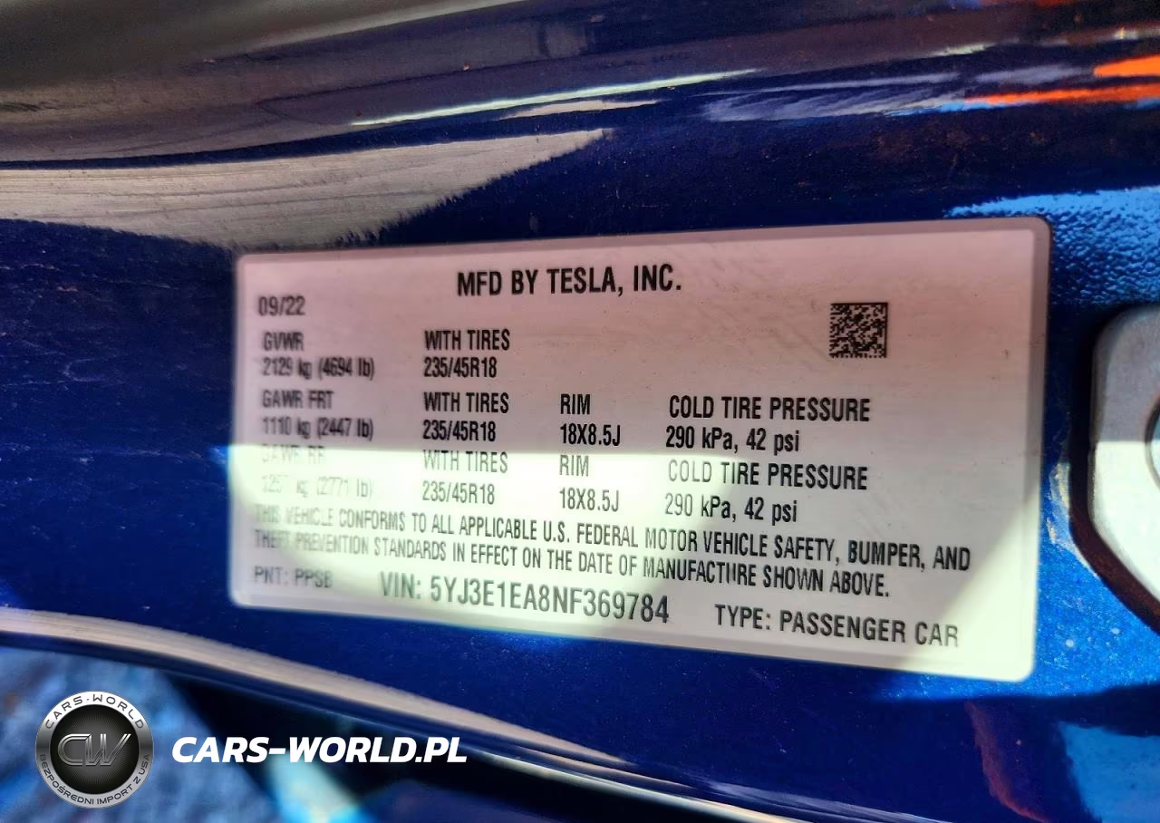 2022 Tesla Model 3 VIN:5YJ3E1EA8NF369784 - 13