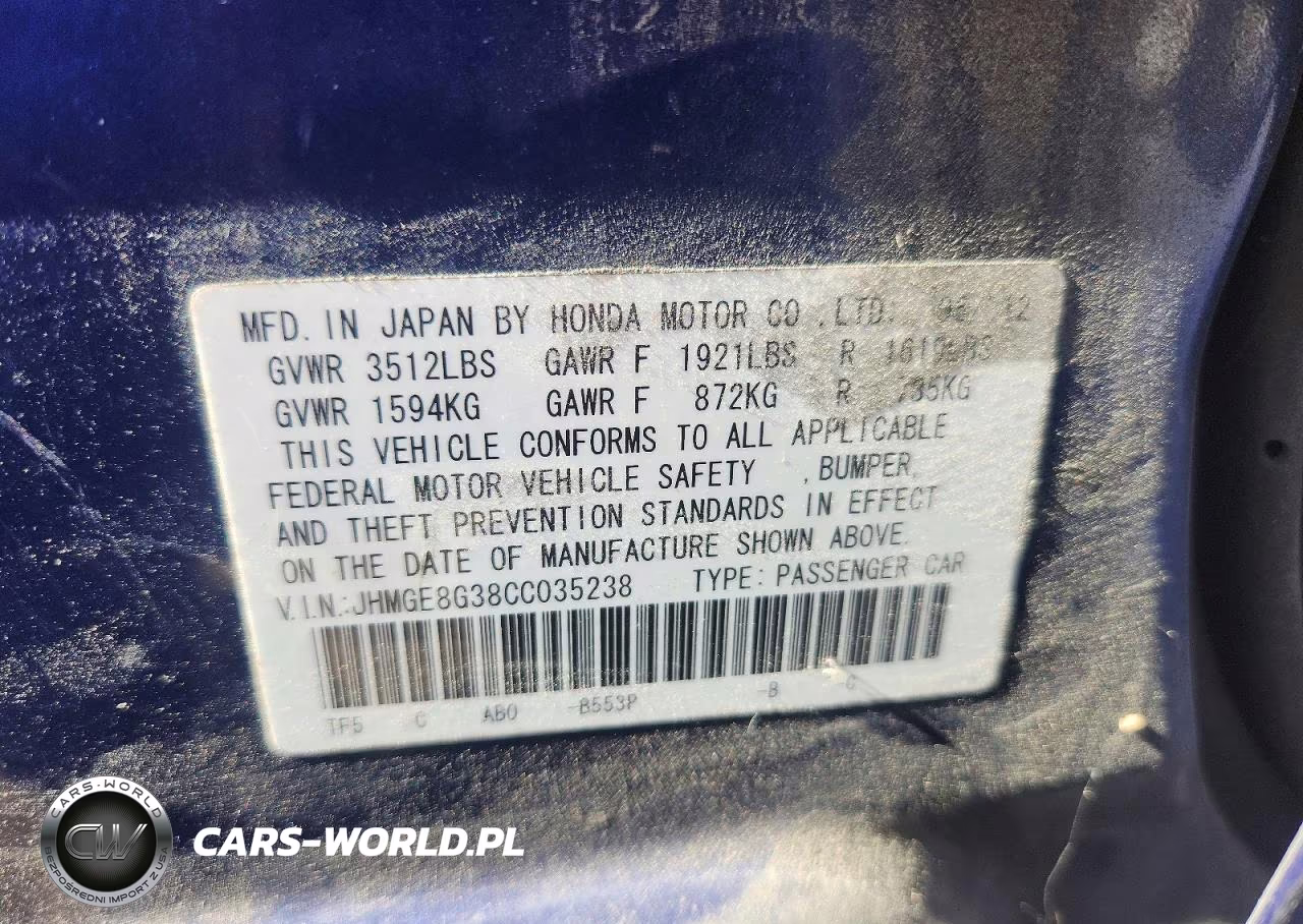2012 Honda Fit VIN:JHMGE8G38CC035238 - 12