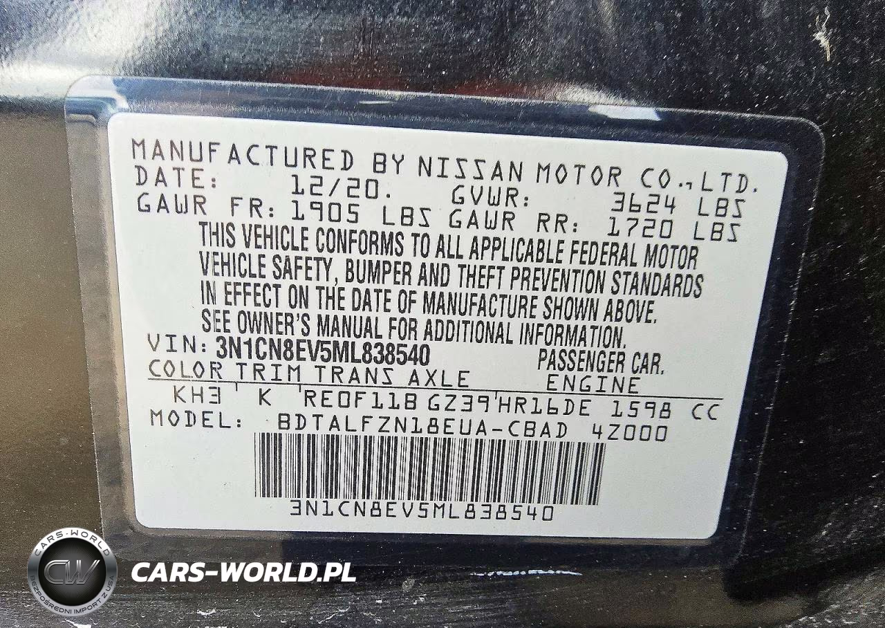 2021 Nissan Versa Sv VIN:3N1CN8EV5ML838540 - 12