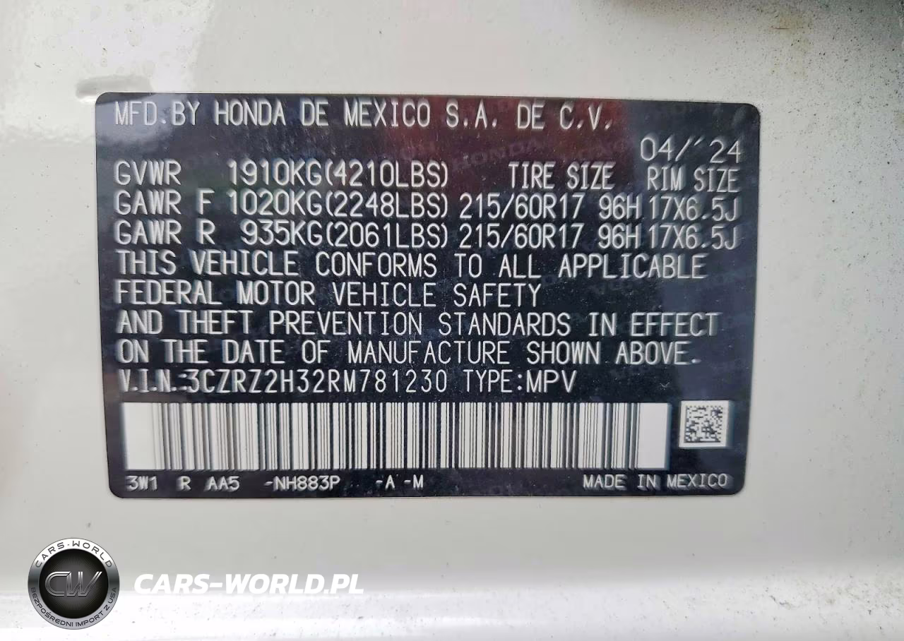 2024 Honda Hr-V Lx VIN:3CZRZ2H32RM781230 - 13
