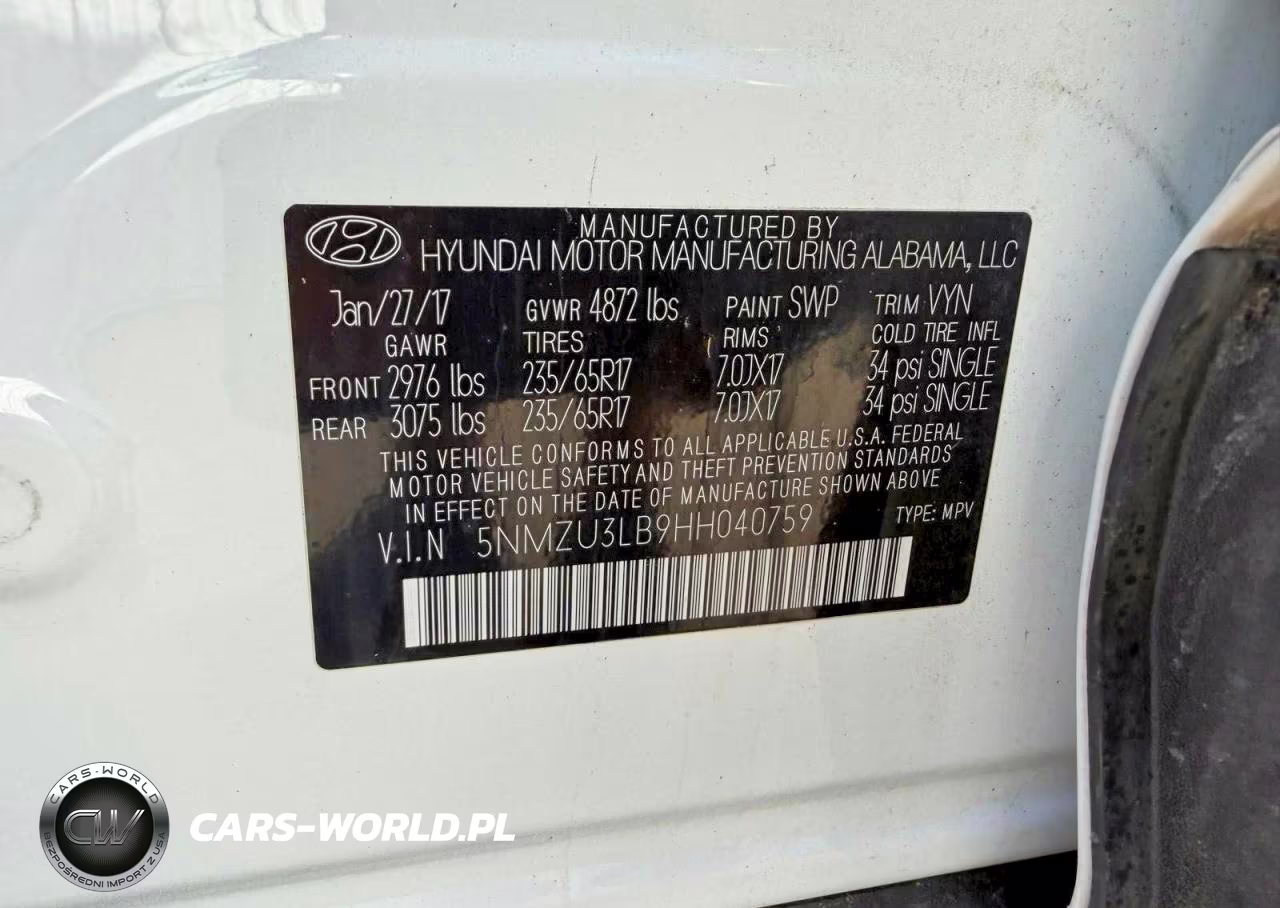 2017 Hyundai Santa Fe Sport 2.4L VIN:5NMZU3LB9HH040759 - 10