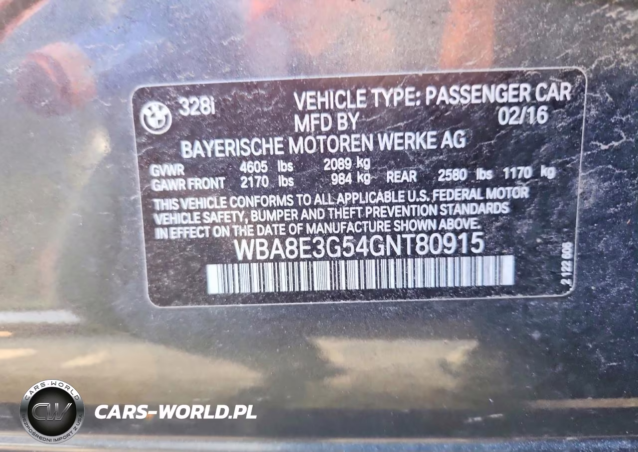 2016 BMW 328 Xi Sulev VIN:WBA8E3G54GNT80915 - 12
