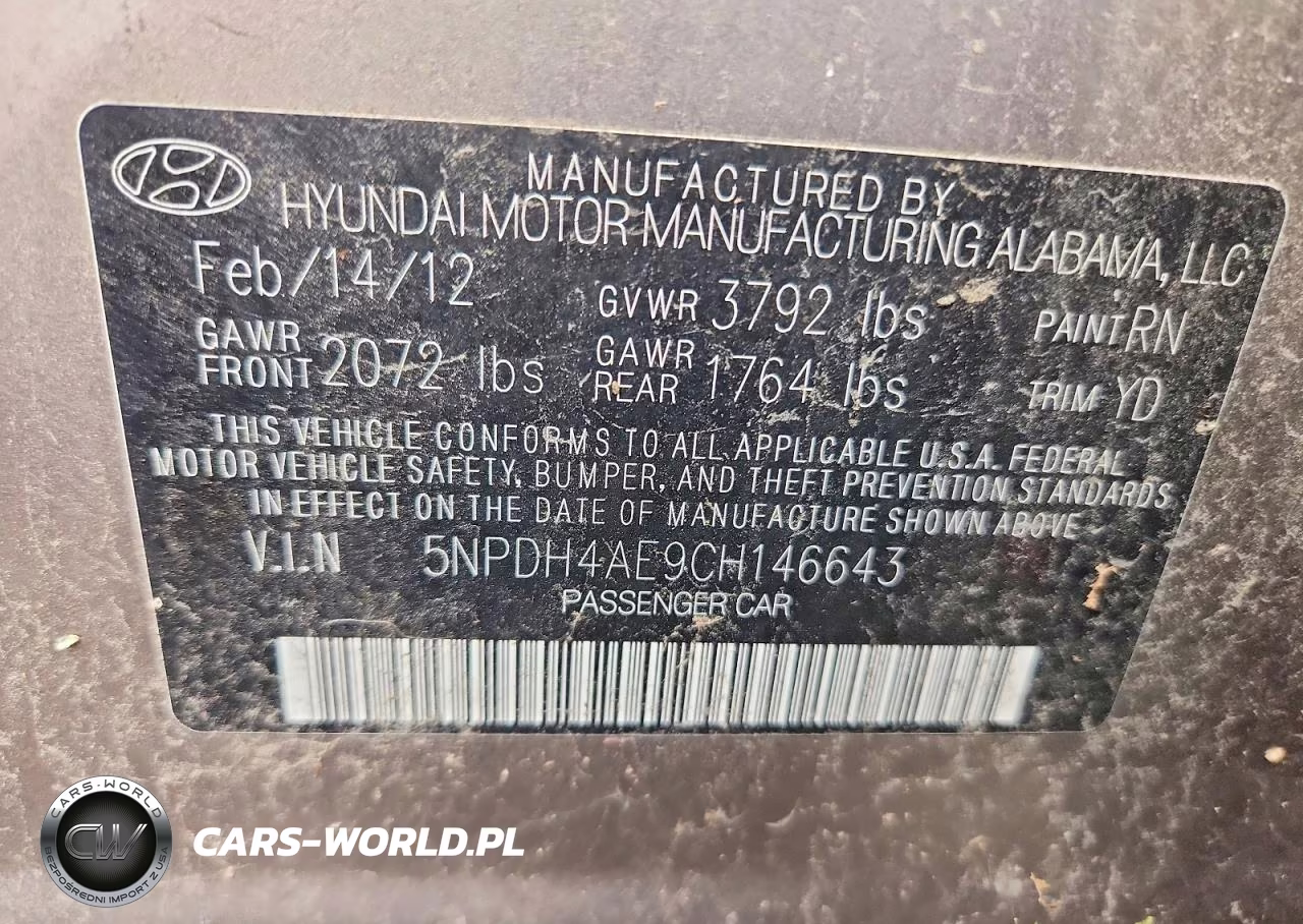 2012 Hyundai Elantra Gls VIN:5NPDH4AE9CH146643 - 12