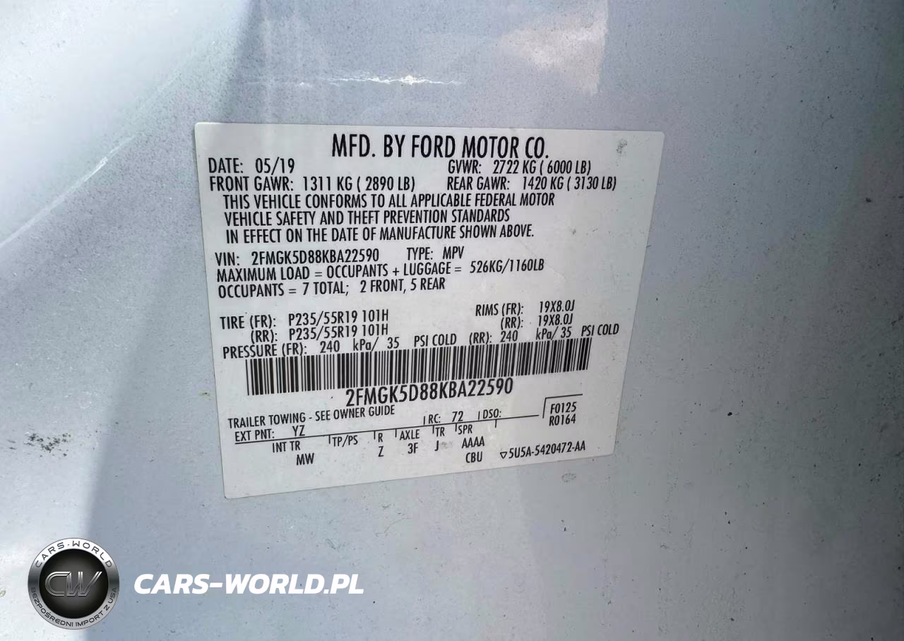 2019 Ford Flex Limited VIN:2FMGK5D88KBA22590 - 10