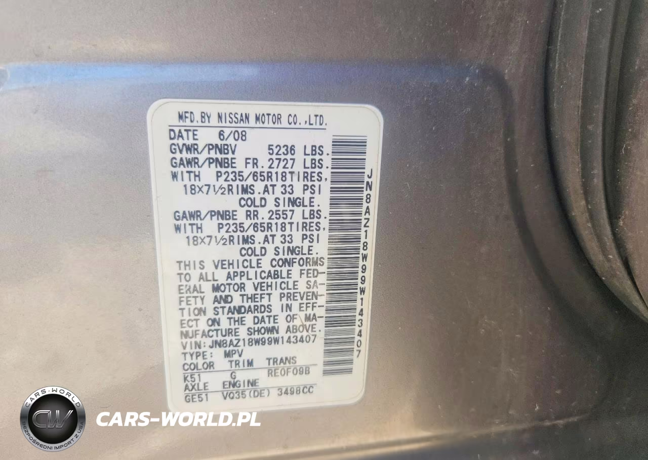 2009 Nissan Murano Sl VIN:JN8AZ18W99W143407 - 12