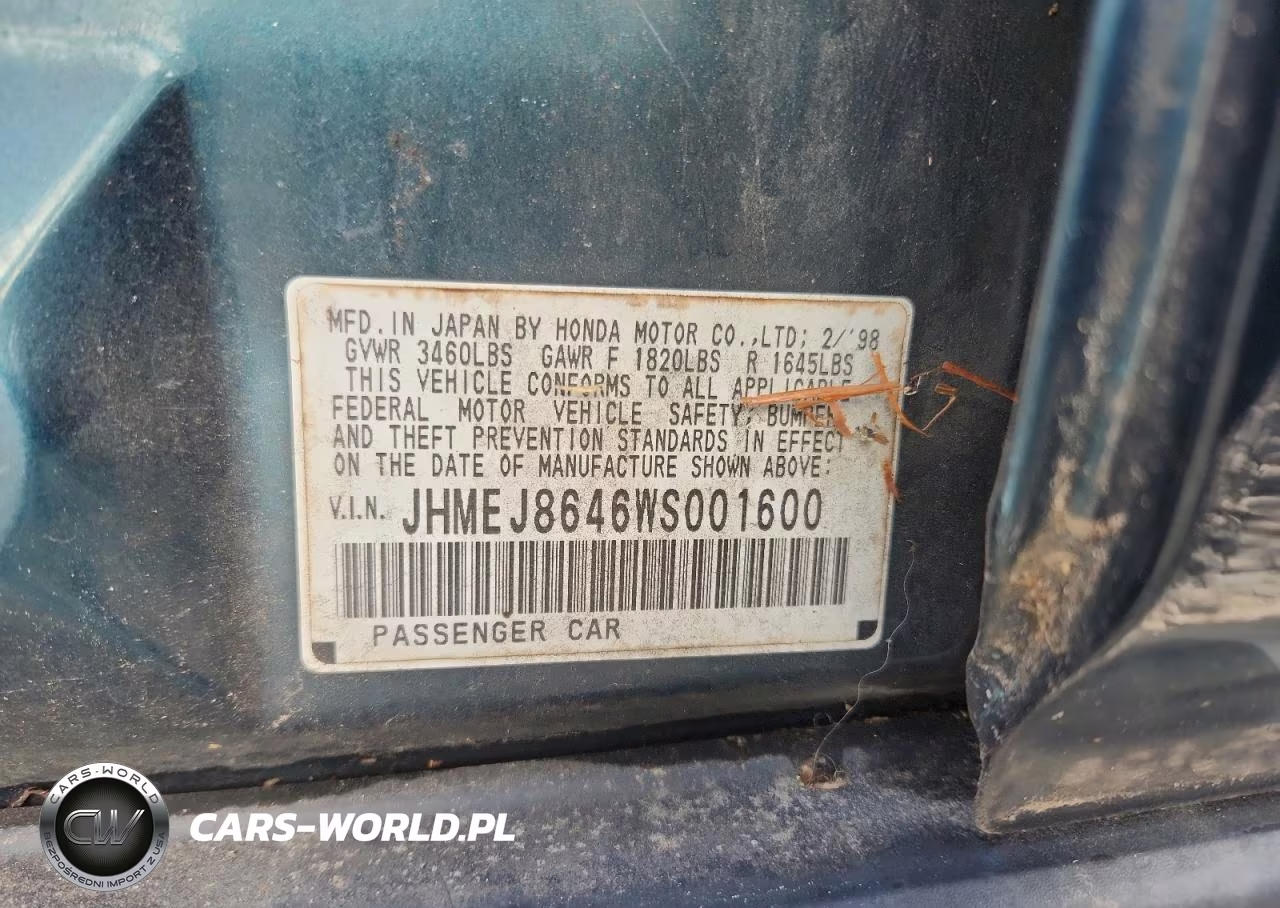 1998 Honda Civic Ex VIN:JHMEJ8646WS001600 - 12