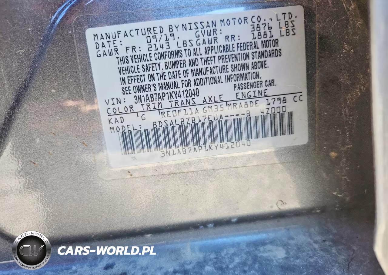 2019 Nissan Sentra S VIN:3N1AB7AP1KY412040 - 12