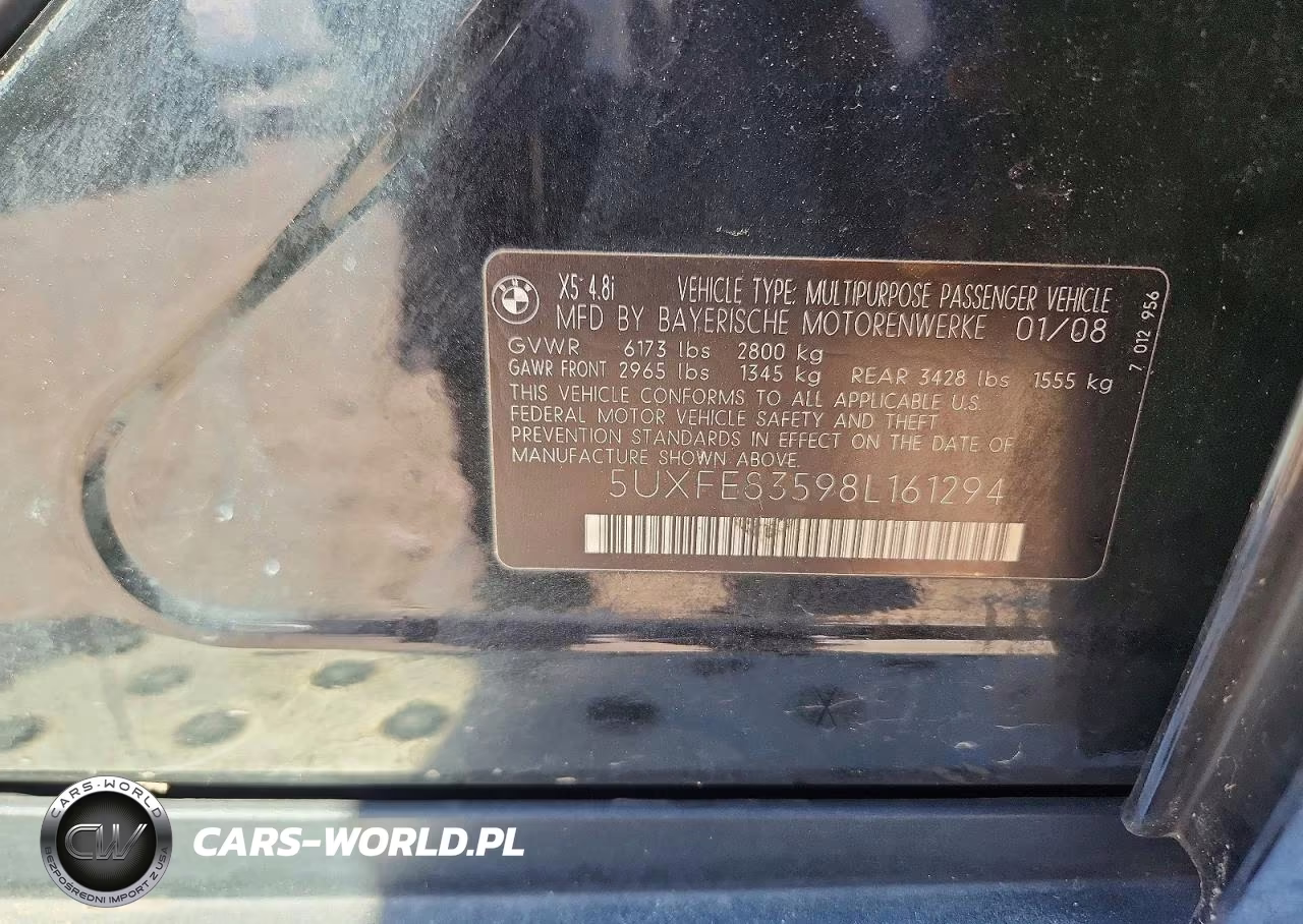 2008 BMW X5 4.8I VIN:5UXFE83598L161294 - 13