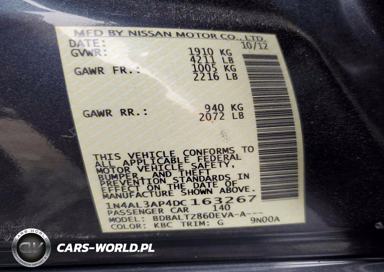 2013 Nissan Altima 2.5 VIN:1N4AL3AP4DC163267 - 12