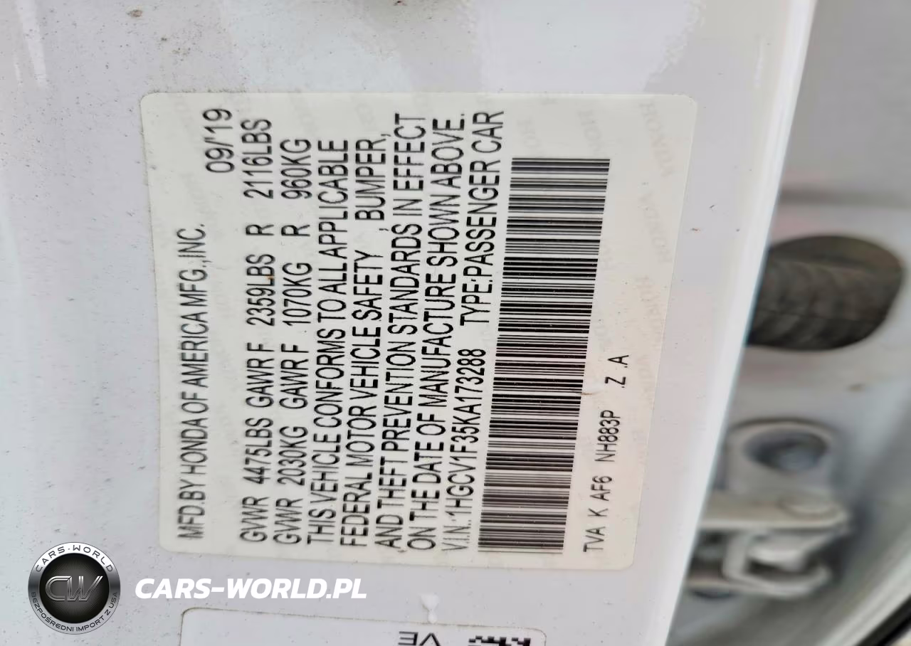 2019 Honda Accord Sport VIN:1HGCV1F35KA173288 - 12