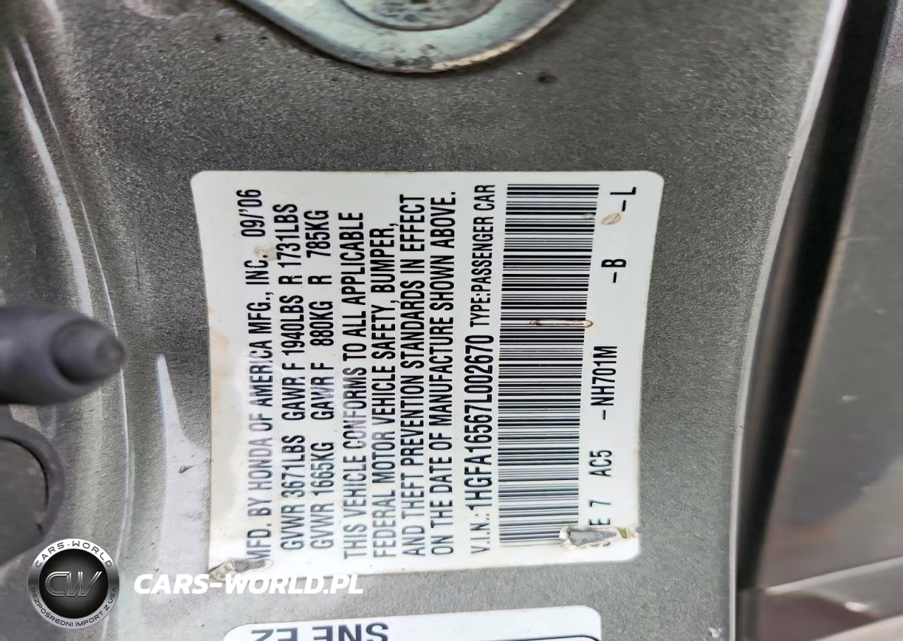 2007 Honda Civic Lx VIN:1HGFA16567L002670 - 13
