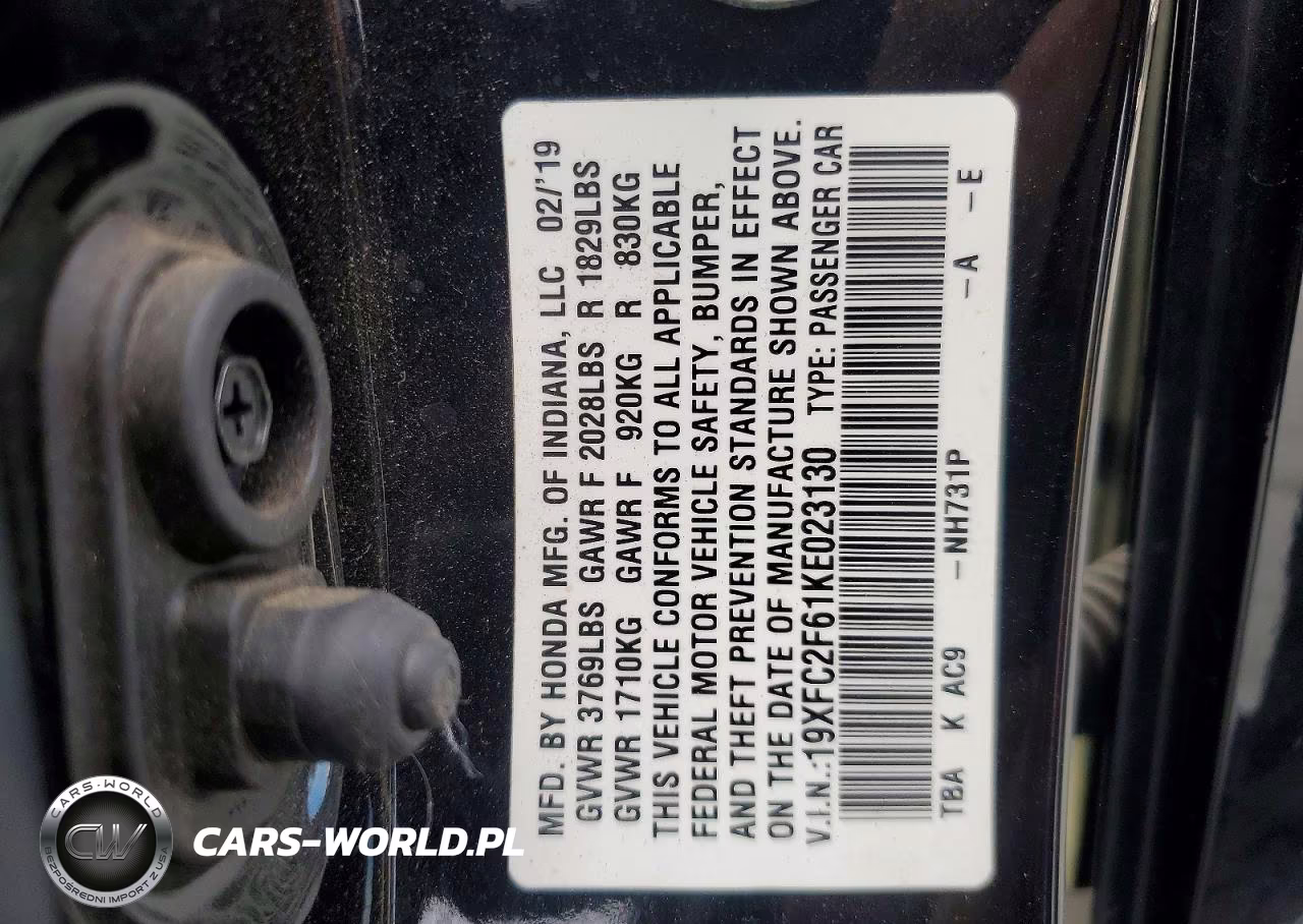 2019 Honda Civic Lx VIN:19XFC2F61KE023130 - 13