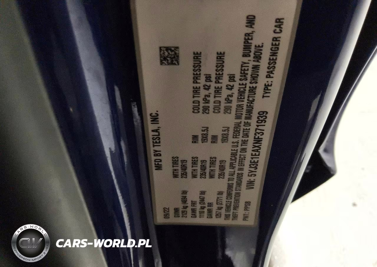 2022 Tesla Model 3 VIN:5YJ3E1EAXNF371939 - 12
