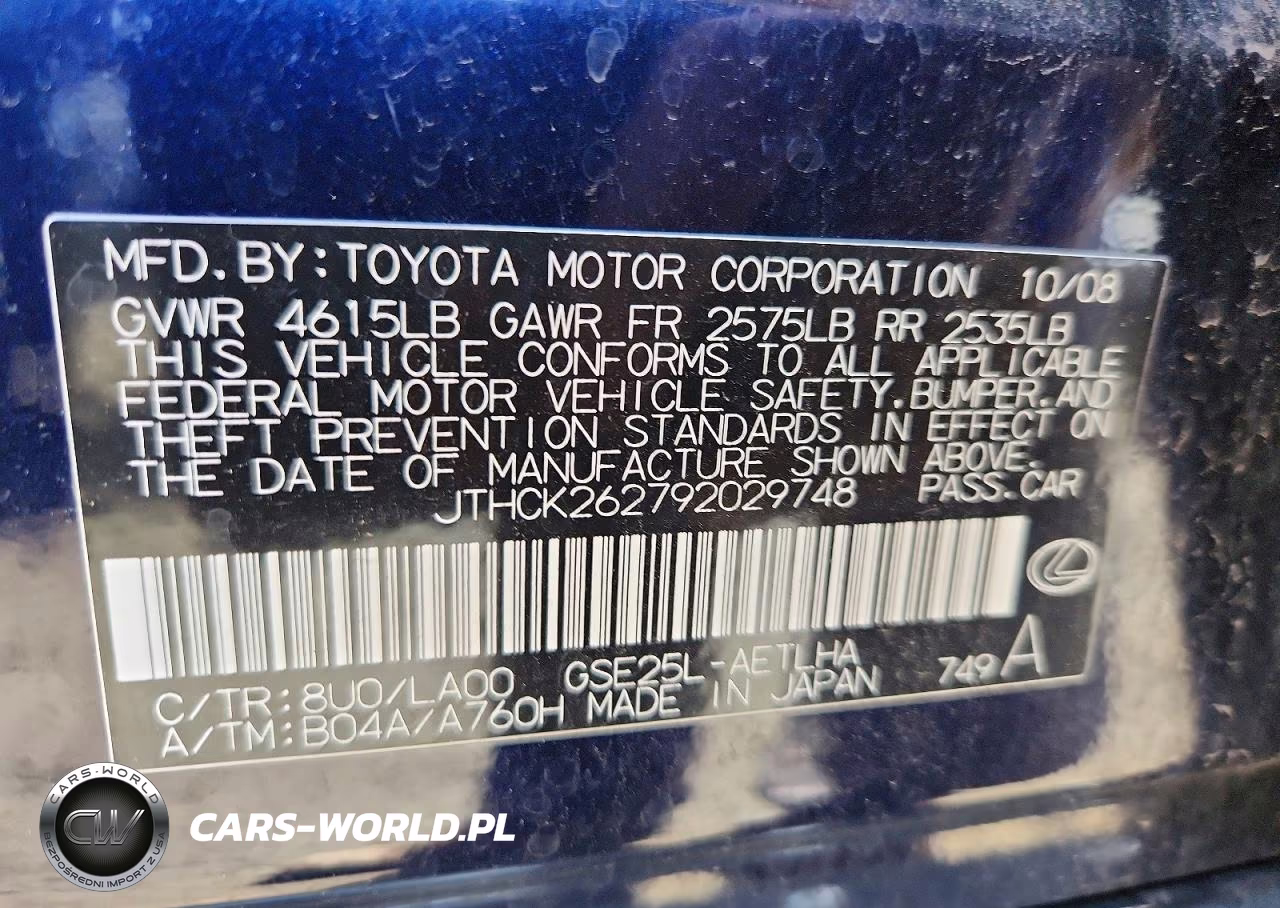 2009 Lexus Is 250 VIN:JTHCK262792029748 - 12