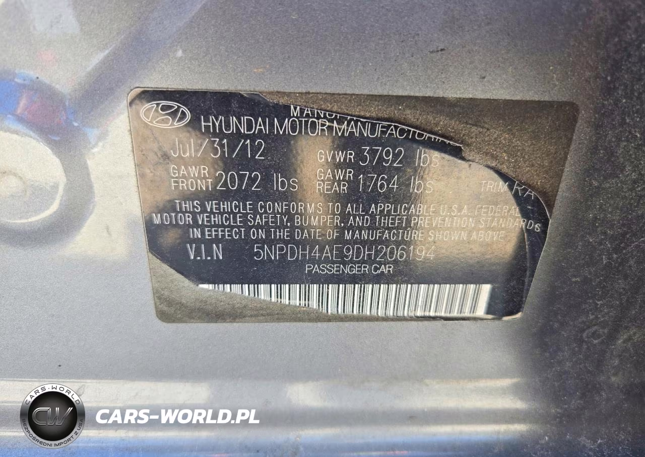 2013 Hyundai Elantra Gls VIN:5NPDH4AE9DH206194 - 12