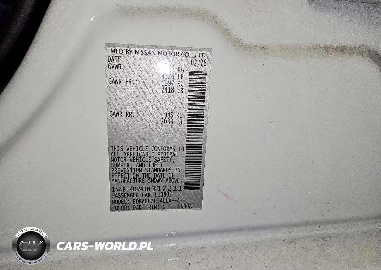 2026 Nissan Altima Sv VIN:1N4BL4DV4TN317211 - 12