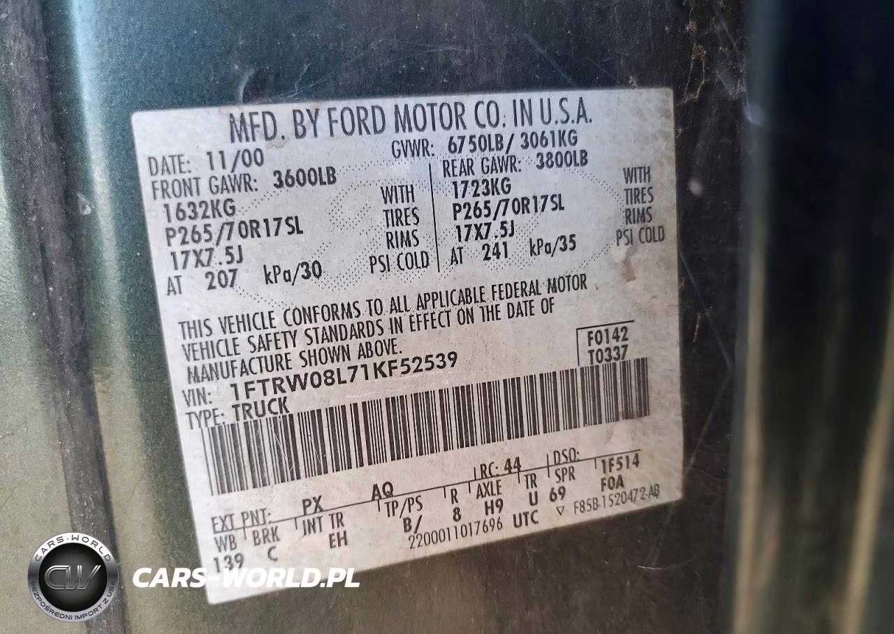 2001 Ford F150 Supercrew VIN:1FTRW08L71KF52539 - 12