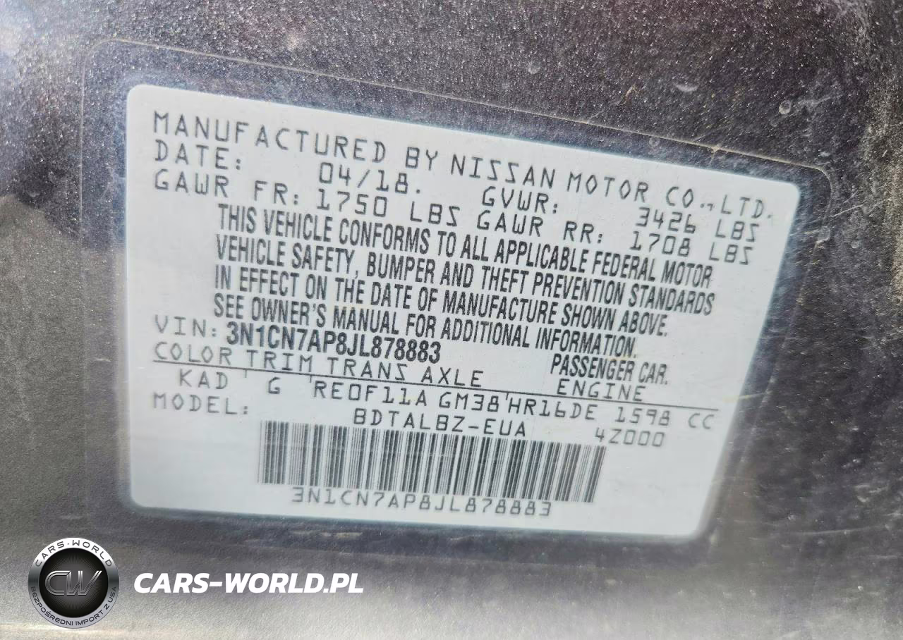 2018 Nissan Versa Sv VIN:3N1CN7AP8JL878883 - 12