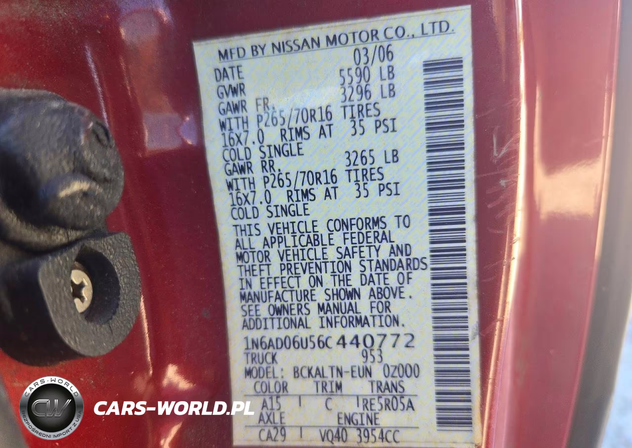 2006 Nissan Frontier Se VIN:1N6AD06U56C440772 - 12